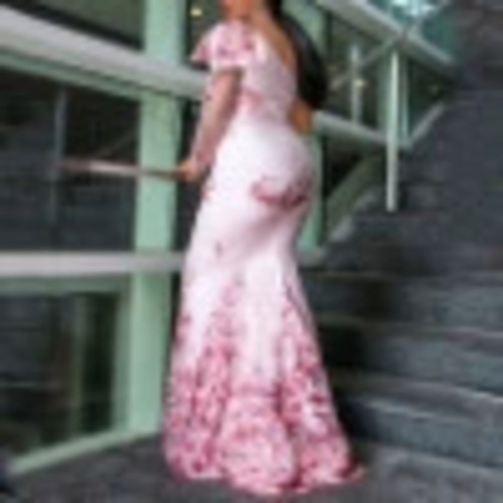 ZARA Summer Viral Digital Print Woven Patchwork Mermaid Long Train Flared Dress - Picture 4 of 6